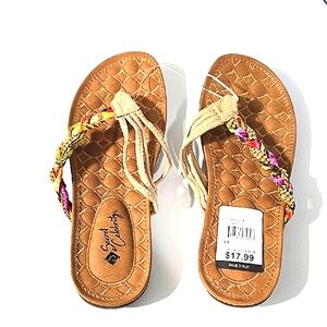 Tan and Purple Braided Sandals with Textured Footbed